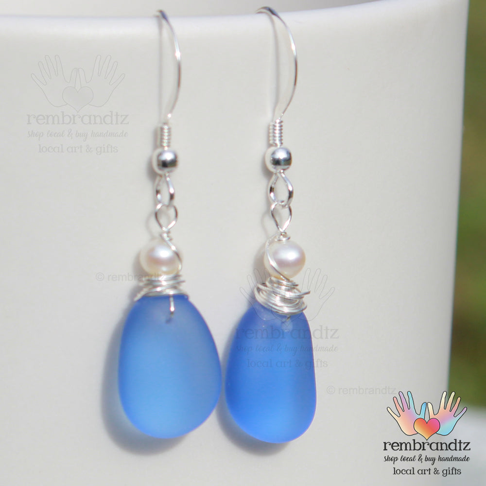 Aqua Blue Sea Glass Drop Hook Earrings by Yemaya – The Beach Boutique